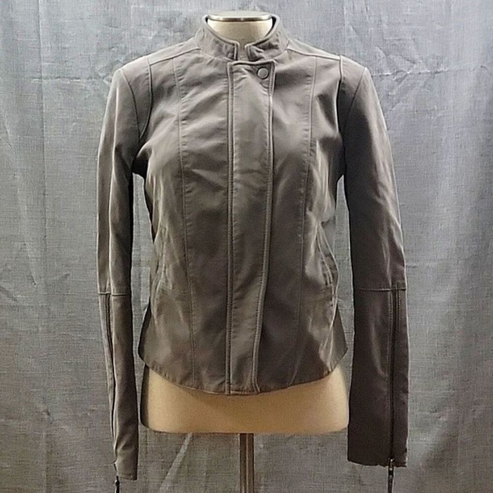 Free People Steel Mill Gray Faux Leather Moto Biker Jacket Fitted Size 6 Small